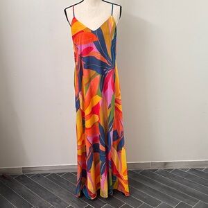Nicole Miller Vibrant Leaf Print Maxi Dress